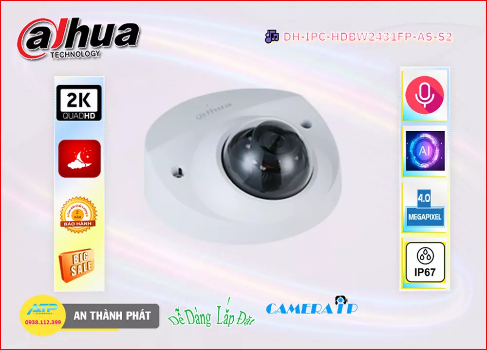 Camera IP Dahua DH-IPC-HDBW2431FP-AS-S2,Giá DH-IPC-HDBW2431FP-AS-S2,DH-IPC-HDBW2431FP-AS-S2 Giá Khuyến Mãi,bán