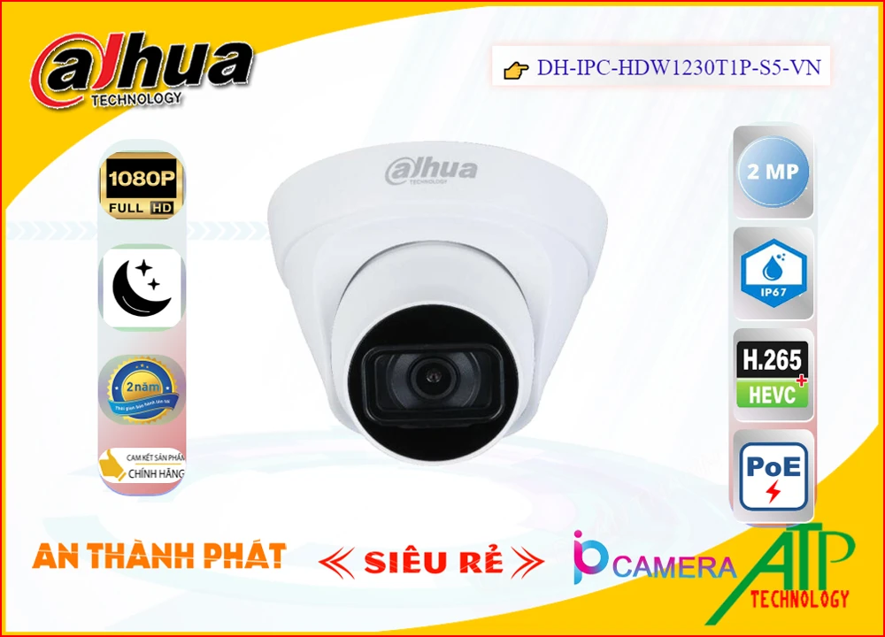DH IPC HDW1230T1P S5 VN,Camera DH-IPC-HDW1230T1P-S5-VN,Chất Lượng DH-IPC-HDW1230T1P-S5-VN,Giá Công Nghệ POE