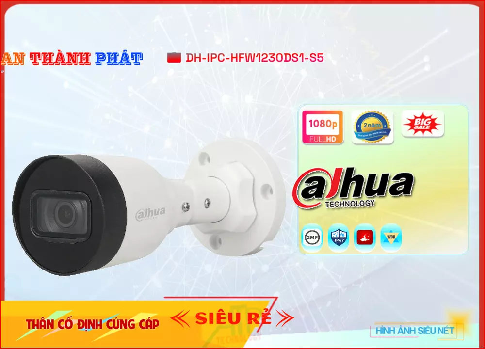Camera IP DH-IPC-HFW1230DS1-S5 Ngoài Trời,DH-IPC-HFW1230DS1-S5 Giá rẻ,DH IPC HFW1230DS1 S5,Chất Lượng Camera Dahua