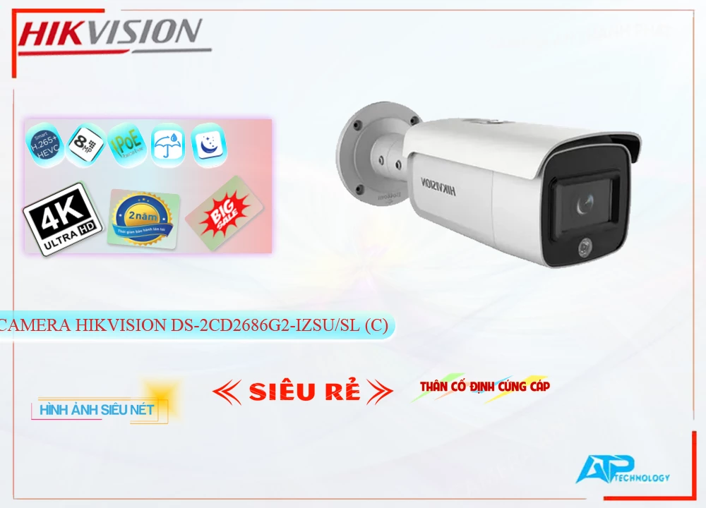 Camera Hikvision DS-2CD2686G2-IZSU/SL(C),DS-2CD2686G2-IZSU/SL(C) Giá Khuyến Mãi, Công Nghệ IP DS-2CD2686G2-IZSU/SL(C)