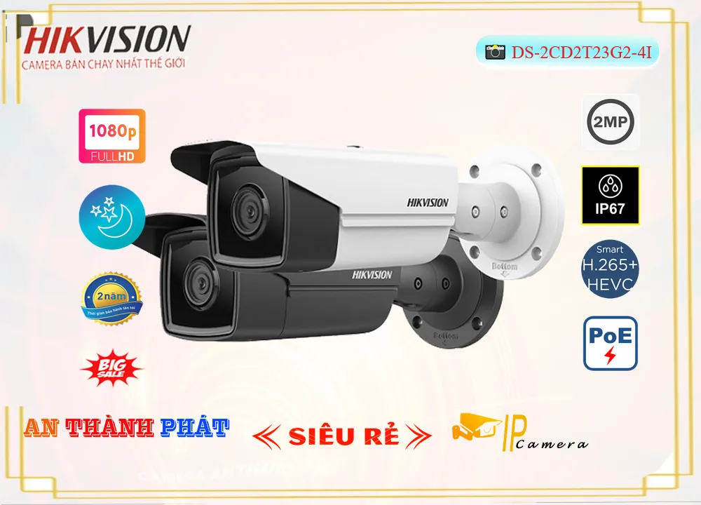 Camera Hikvision DS-2CD2T23G2-4I,DS-2CD2T23G2-4I Giá Khuyến Mãi, Ip Sắc Nét DS-2CD2T23G2-4I Giá rẻ,DS-2CD2T23G2-4I Công