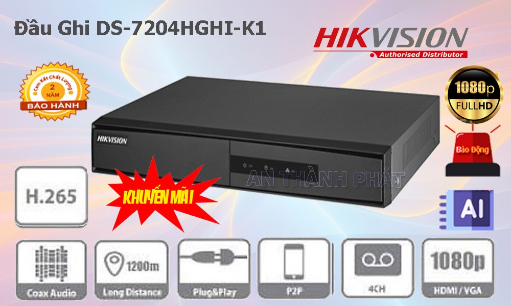 Đầu ghi hình camera hikvision 4 kênh DS-7204HGHI-K1