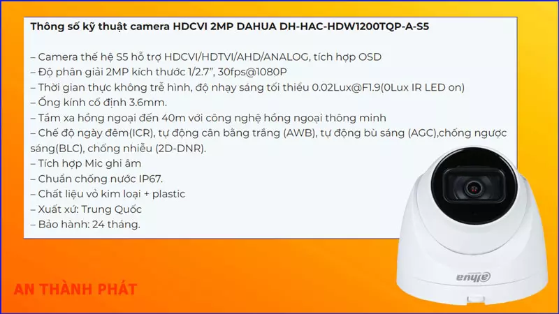 Camera quan sat dahua DH HAC HDW1200TQP A S5